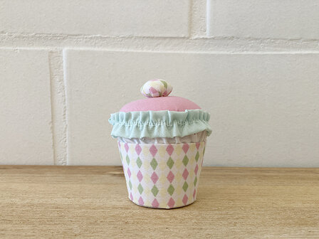 donker roze en ruitjes cupcake doosje in stof